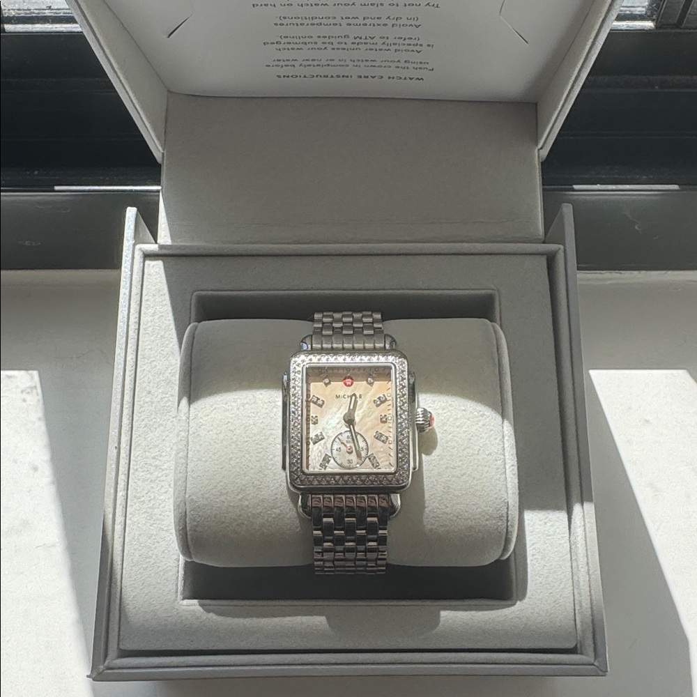 Michele Deco Watch with Crystal Accents